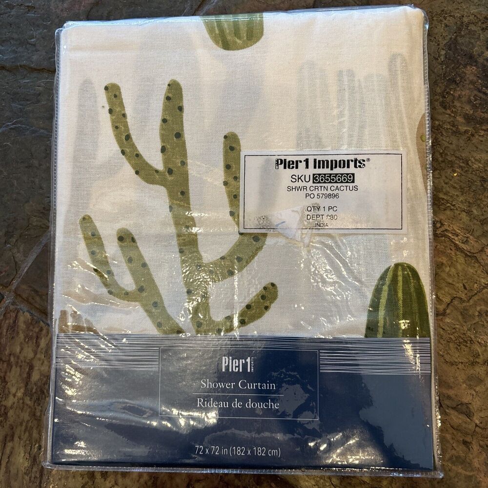 Pier One Cactus Shower Curtain New In Package 72x72” Cotton Liner Not Included